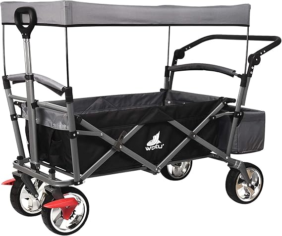 Bollerwagen Mit Dach Für 4 Kinder - Faltbarer Kinderwagen Mit Großem Stauraum