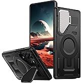 For Samsung Galaxy S25 Ultra Case [Compatible with MagSafe] With camera protective cover stand [Drop Protection] Shockproof Military-Grade Protection Anti-Fingerprint Kickstand Phone Case, Black