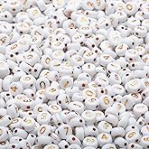 1000pcs Acrylic Number Beads 0-9 Round 4x7mm Mixed for Jewelry Making and DIY Bracelets, Necklaces, Key Chains (White/Gold)