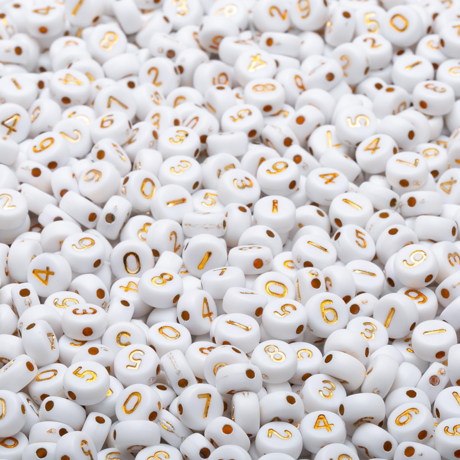 Photo 1 of 1000pcs Acrylic Number Beads 0-9 Round 4x7mm Mixed for Jewelry Making and DIY Bracelets, Necklaces, Key Chains (White/Gold)