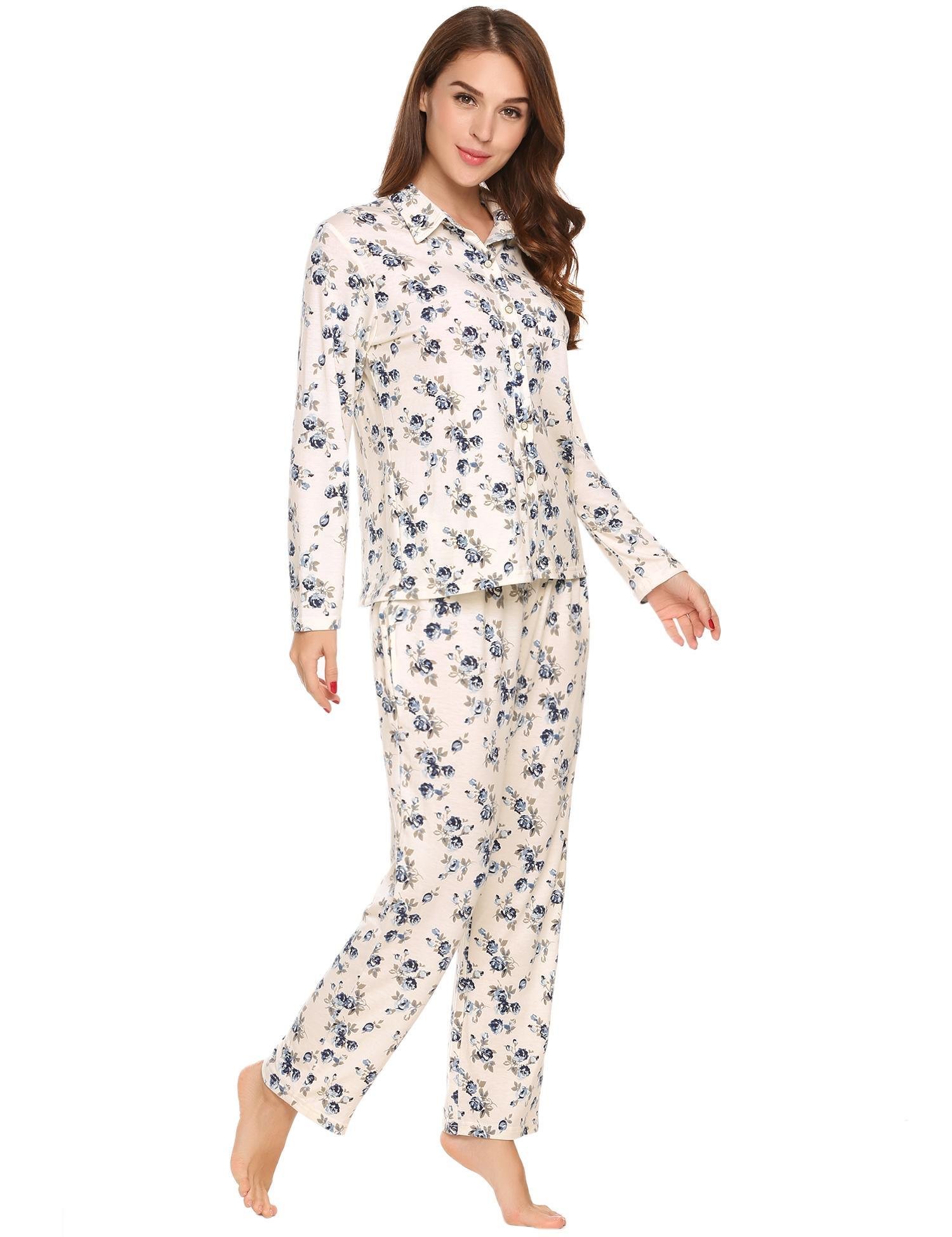 Ekouaer Women’s Cotton Long Sleeve Pajama Set Sleepwear