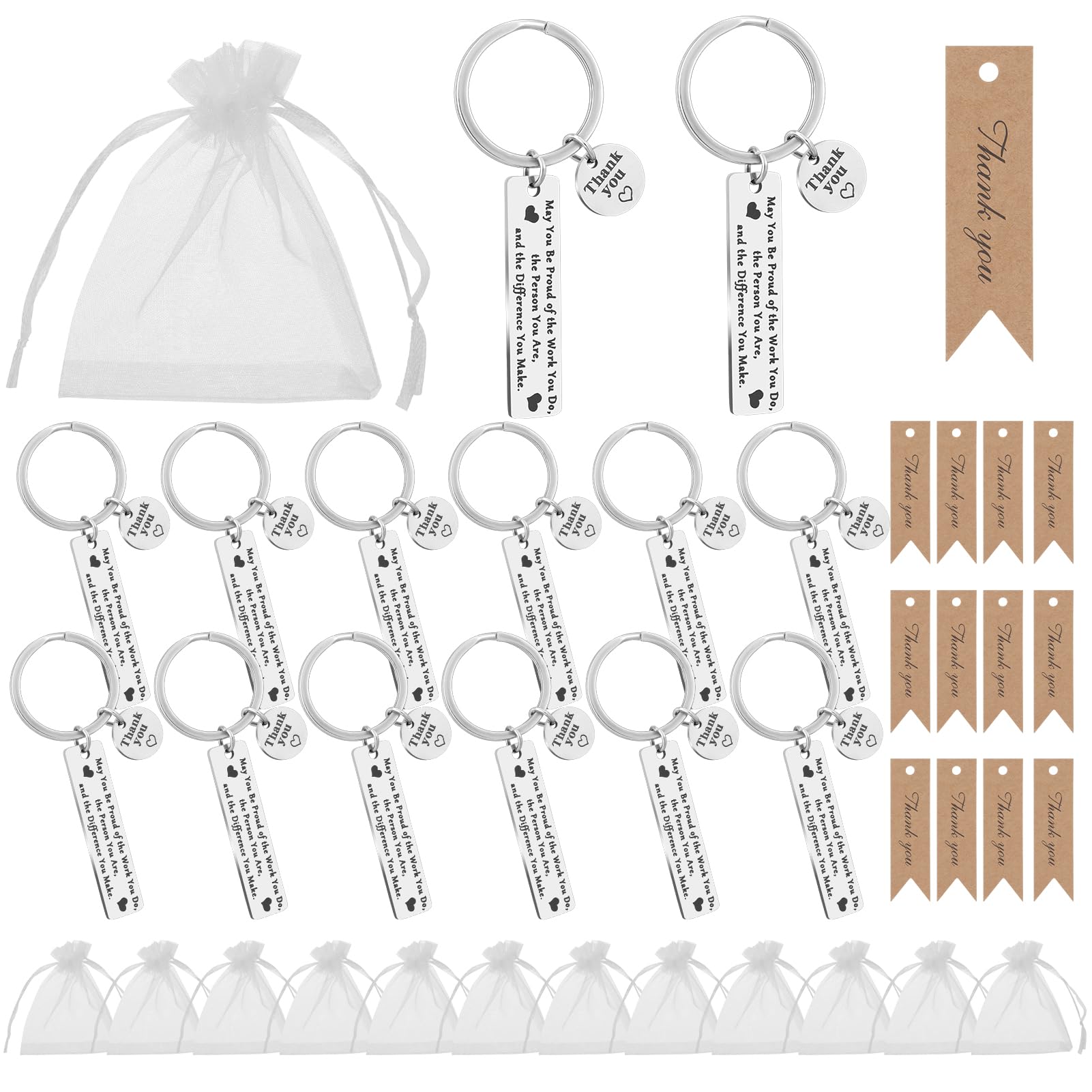 Zuimei 36 Pcs Thank You Keyring Gifts for Women Men, Inspirational Keychain with Cards Organza Bags Appreciation Leaving Gifts for Teacher Nurse Colleague Employee