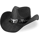WQWOVRVO Cowboy Hat,Cowgirl Hat,Western Cowboy Hats for Women/Mens/Straw Wide with Shapeable Brim Cowboy Hat for Womens