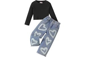 MA&BABY Toddler Girls Clothes 2T 3T 4T 5T 6T Ribbed Baby Kids Girl Denim Outfits Long Sleeve Tops Love Hearts Jeans Pant