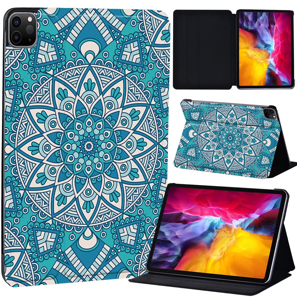 PU Leather + hard shell Ultra slim lightweight Folio Flip Tablet Stand Smart Cover Case Fit iPad Air 4 10.9" (2020) / iPad Pro 11" (2018 2020 2021) (mandala pattern 014)