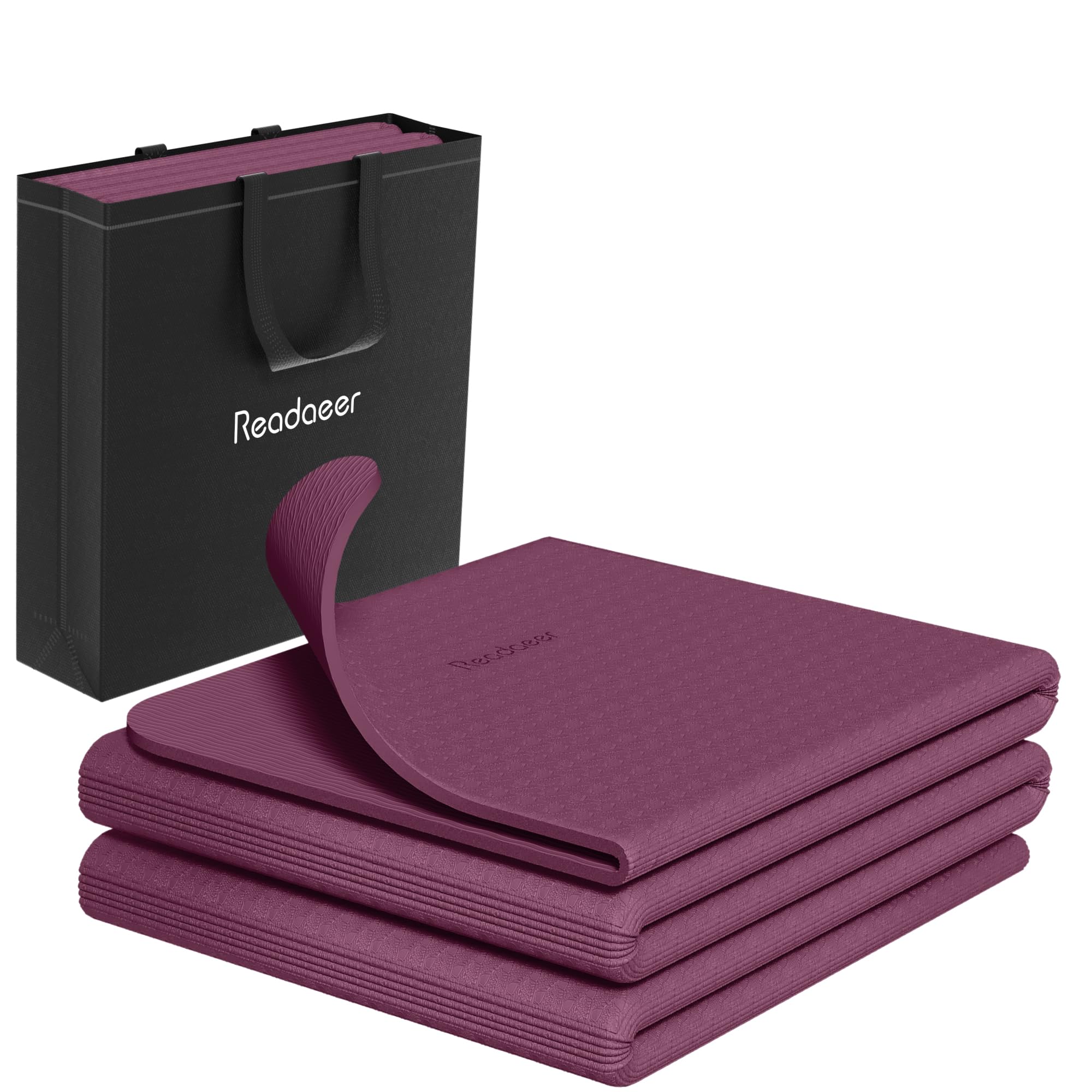 Photo 1 of Readaeer Foldable Yoga Mat for Travel Folding Yoga Mat 6mm Thick with Carrying Bag, Non-Slip TPE Exercise Pilates Mat for 72" L x 24" W x 0.24 Inch