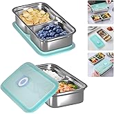 Niifawh 2 Pack Stainless Steel Snack Containers, Reusable Grab and Go Snack Containers, Food Storage Containers Double Compartment with Lids for Snack Lunch