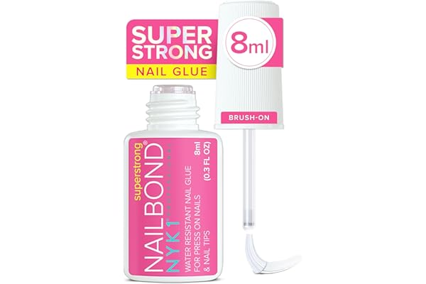 Super Strong Nail Glue for Press On Nails, Nail Tips & Acrylic Nails (8ml) NYK1 NailBond Brush On Glue for Press Ons, Tips & 