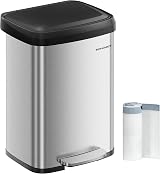 SONGMICS 50 L Kitchen Bin Pedal Trash Can Stainless Steel Silver Black LTB530E50