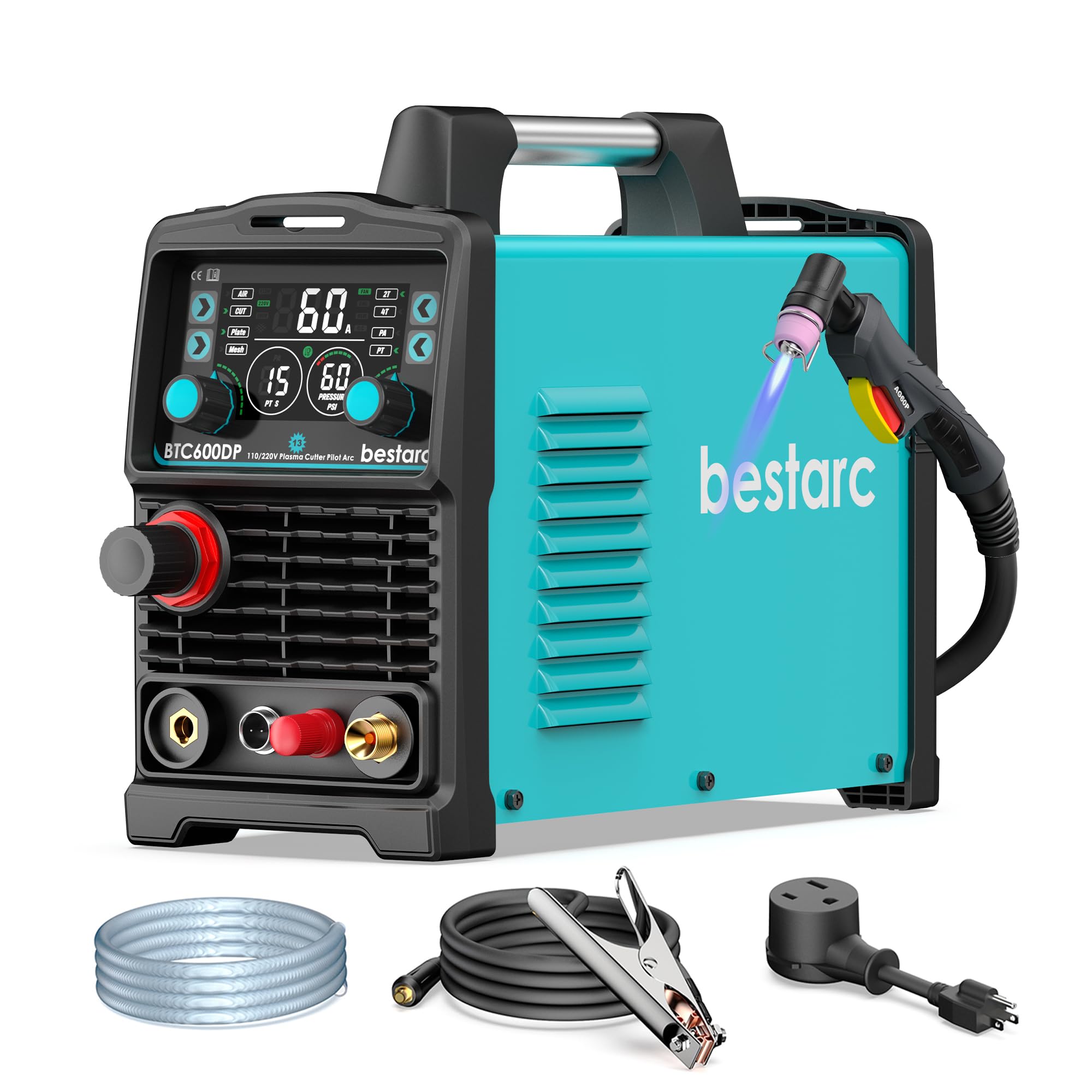 Photo 1 of **FACTORY SEALED** bestarc Plasma Cutter, [Pilot Arc][Large LED Display][Air Sensor] 60A bestarc Plasma Cutter Machine 110/220V Dual Voltage, 1/2 Inch Clean Cut 4/5 Inch Max Cut, Post Flow Mesh, 2T/4T for Beginners DIY