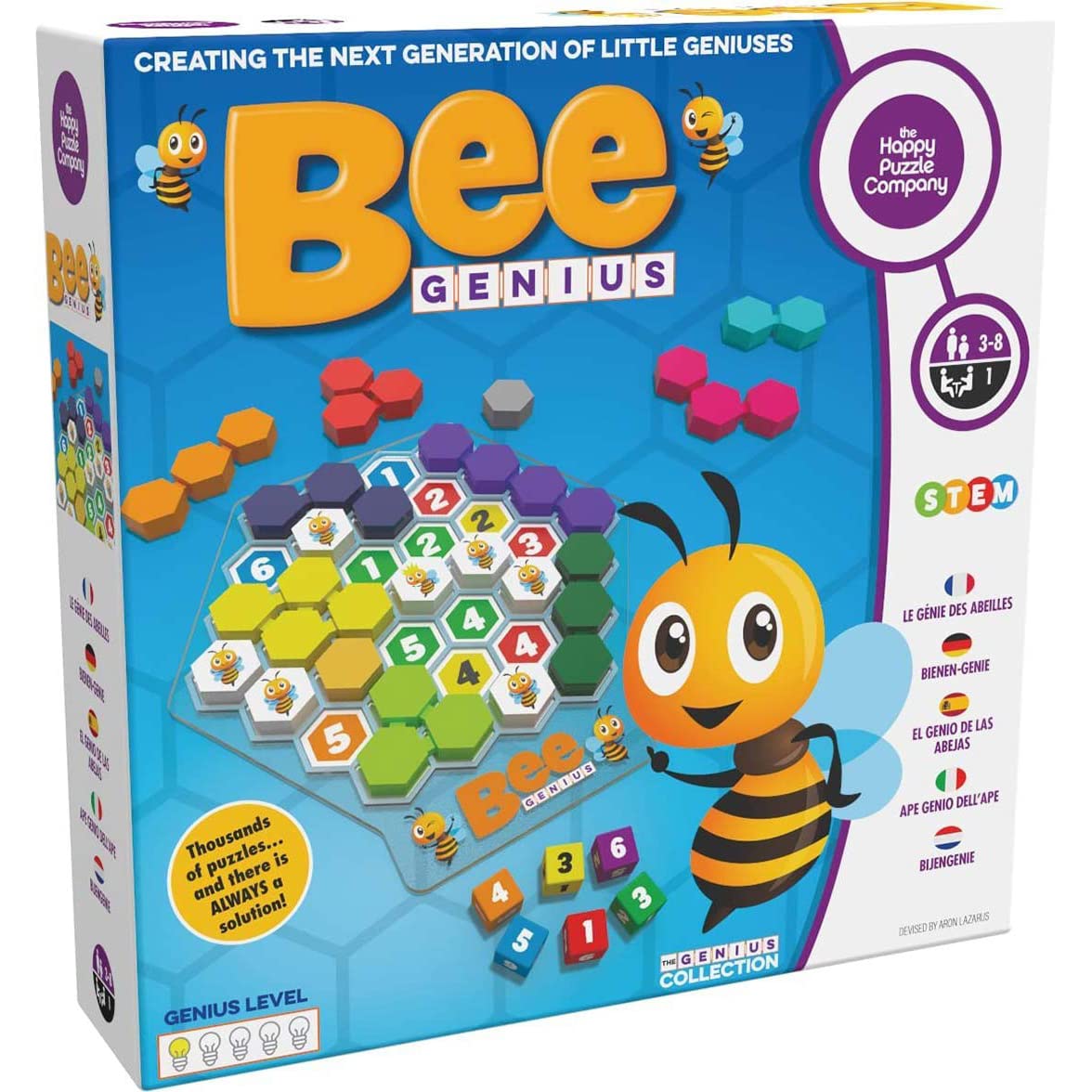The Happy Puzzle Company Bee Genius Game - 46,656 Puzzle Challenges for Younger Puzzlers - Logic Puzzles STEM Educational Early Learning Resources - Smart Games for Toddlers & Kids Ages 3+