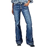 Flamingals Bootcu Jeans for Women Mid Waist Vintage Seam Front Detail Washed Denim Pants with Pockets