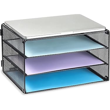 4 Tier Plastic File Holder Office Desk Table Top Book Shelf