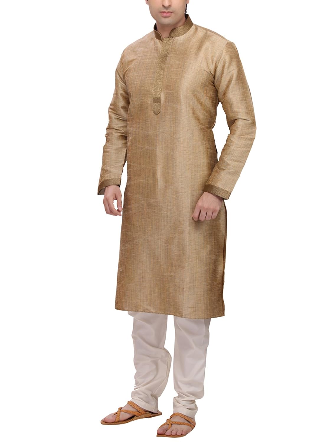 rg designers men's cotton silk gold kurta pyjama set