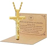 DS Christian Cross Necklace for Men Women-18K Gold Stainless Steel Crucifix Necklaces with Inspirational Bible Verse Religious Gift for Prayer Faith Jesus/God-Catholic Christian Pendant Jewelry