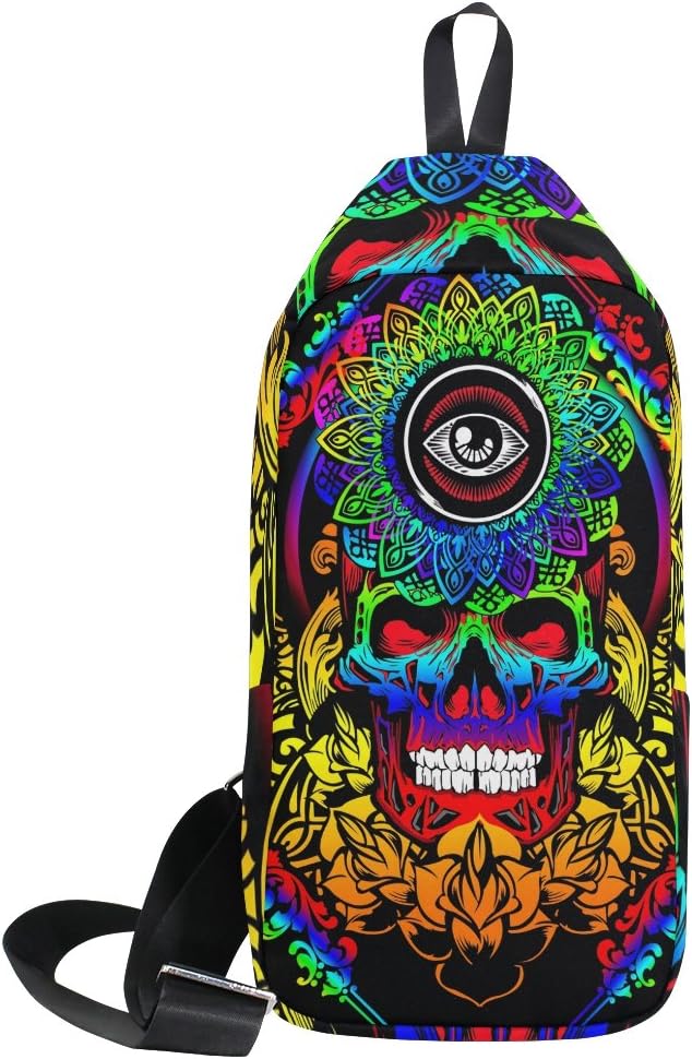 DragonSwordlinsu COOSUN Psychedelic Skull Sling Bag Shoulder Chest Cross Body Backpack Lightweight Casual Daypack for Men Women