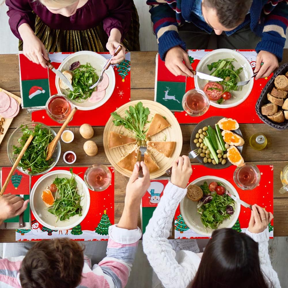 ziidoo Christmas Place Mats for Kitchen Table, Christmas Theme Felt Table Placemats Set of 18,Heat-Resistant Placemats Washable Stain Resistant Anti-Slip Dining Placemat: Home & Kitchen
