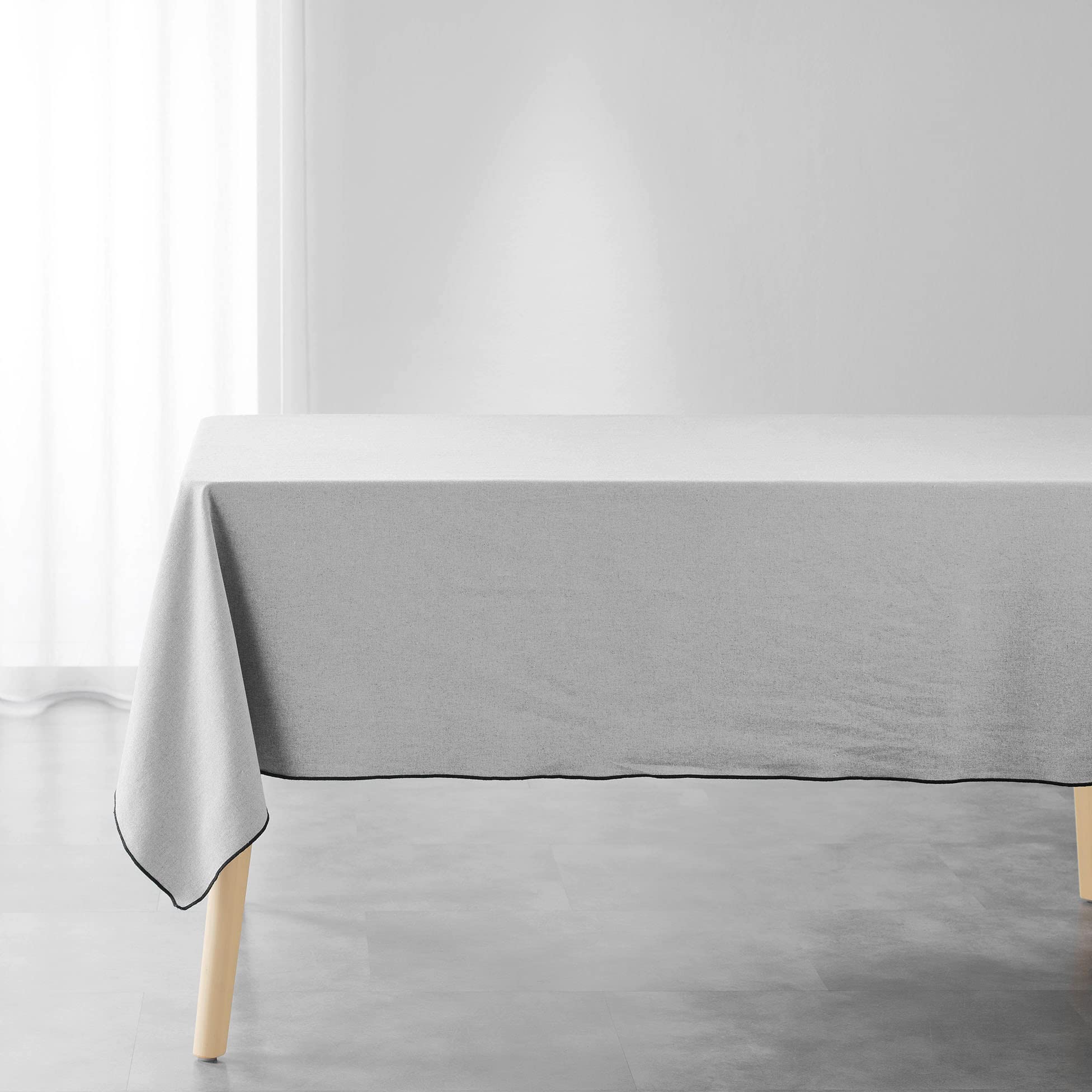 Douceur d'Intérieur, Mistraline Rectangular Tablecloth 140 x 240 cm Grey China Recycled Cotton Plain