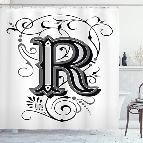 Amazon 文字rシャワーカーテンby Ambesonne バロックアンティークr Typography With Oldファッション英語 Aristocratic渦巻き ファブリックバスルームdecorセットwithフック ブラックグレーホワイト 69 W By 75 L Sc Long シャワーカーテン ホーム