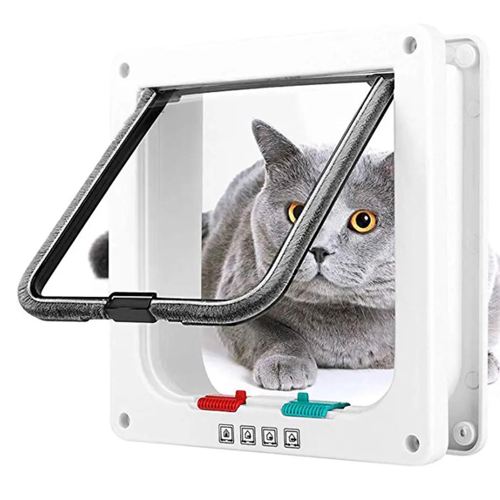 Cat Flap,Cat Door,Safety Pet Door with 4 Way Lock,Locking Cat Flap Door for Interior Exterior Doors,Secure Lockable Door for Small to Medium Sized Cats,22x19x2cm