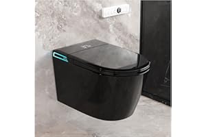Black Smart Wall Hung Toilet Combo,Auto Flush, Auto Open/Close LId,Heated Seat,Warm Water/Dryer, Modern Elongated Bidet Toile