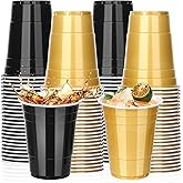 KesaPlan 50PCS 16 oz Plastic Cups Graduation Cups Black and Gold Disposable Party Cup Bulk for Party Graduation Wedding Birthday Halloween Family Gatherings and Festive Celebrations