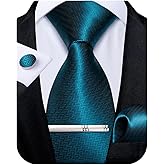 DiBanGu Mens Silk Necktie Solid Color Tie and Pocket Square Cufflink Tie Clip Set Woven Plain Ties for Men Wedding Party