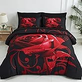 Red Comforter Set King 7 Piece Bed in a Bag Red Rose Flower Comforter with Sheet Set Soft Micorfiber Reversible Bedding Set (1 Comforter,2 Pillow Shams,1 Flat Sheet,1 Fitted Sheet,2 Pillowcases)