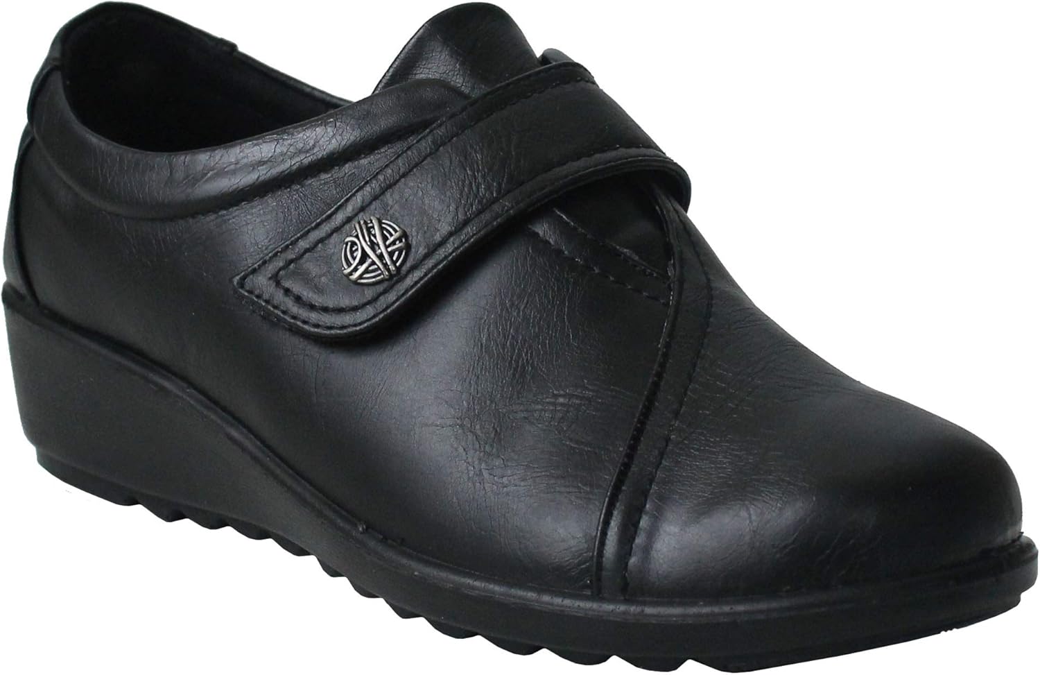 Cushion Walk Womens Ladies Black Touch Fasten Flats Loafers Shoes UK 3