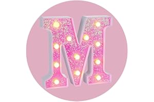 Foaky Pink Light up Letters，Pink Party Decorations,Girls Room Decor,Glitter Light Up Letters,Alphabet Letter Sign for Night Light Birthday Party Girls Gifts, Home Bar Decoration（M）