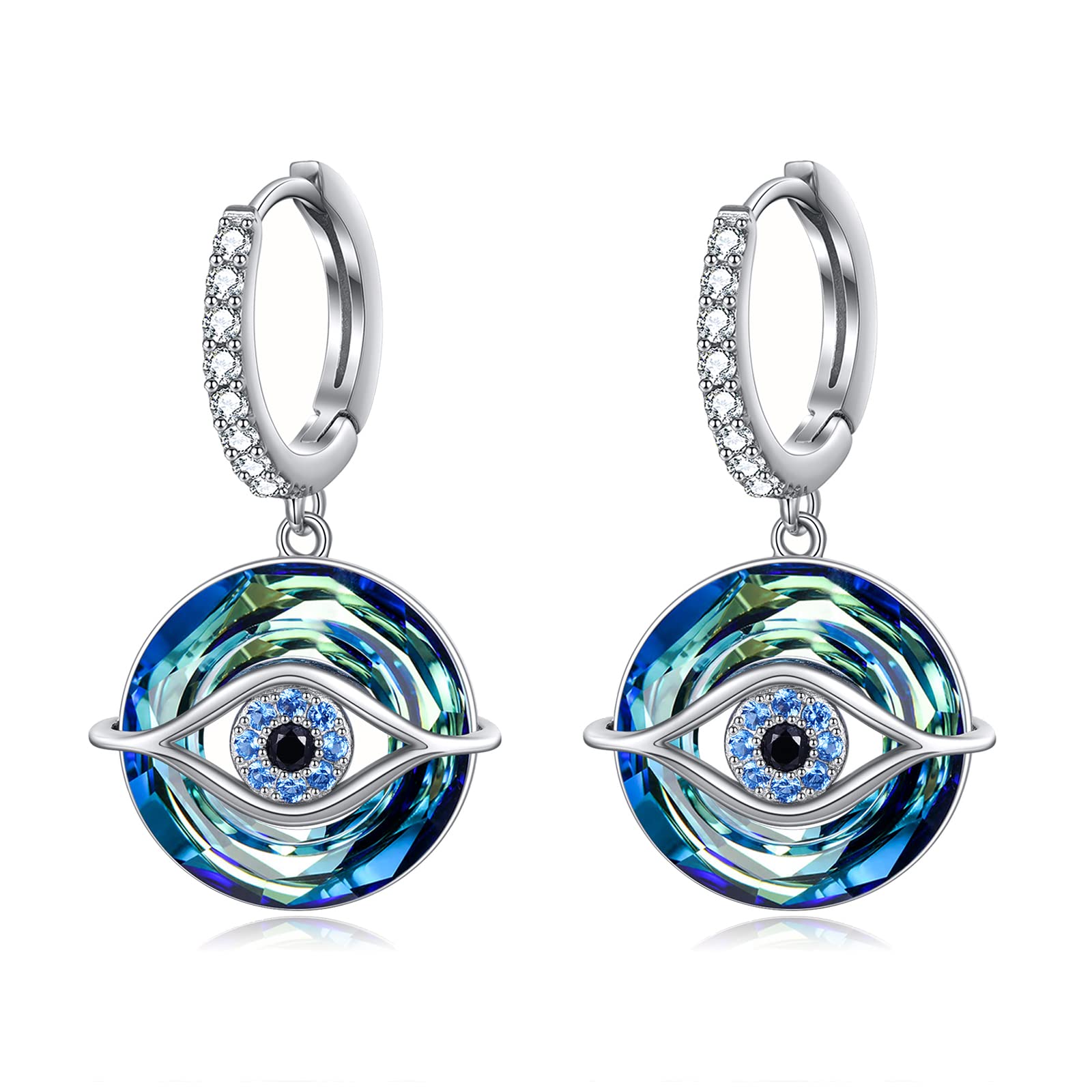 TOUPOP Evil Eye Hoop Earrings for Women s925 Sterling Silver Eye Drop Earrings with Blue Crystal Dangle Earrings Evil Eye Jewelry for Women Birthday Gifts for Friend