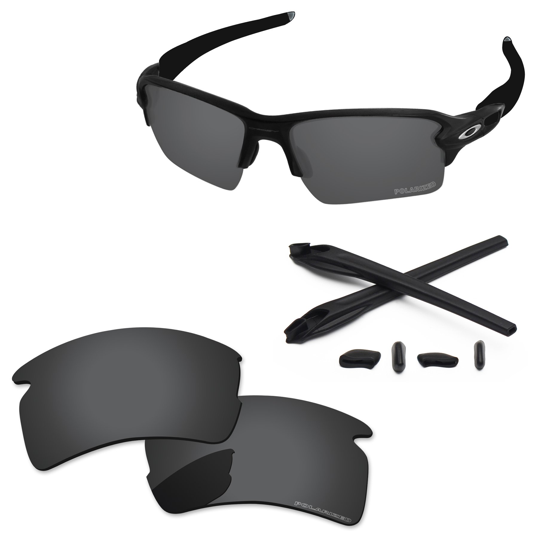 PapaViva Replacement Lenses & Rubber Kits for Oakley Flak 2.0 XL Black