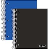 Oxford Spiral Notebooks, 5 Subject, College Ruled Paper, Durable Plastic Cover, 200 Sheets, 5 Divider Pockets, 2 per Pack (10