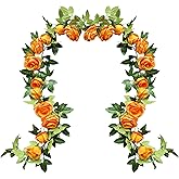 UKELER 2 Pack Artificial Flower Garland Rose Floral Vines Artificial Flowers Hanging Rose Flower Plants for Garden Craft Home Decor, Orange