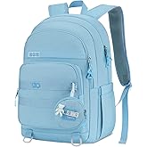 YAMTION Cute School Backpack for Teen Girls,Laptop Backpack Fits 15.6Inch Notebook,Casual Bookbag for Teens High School College Work Travel,Blue