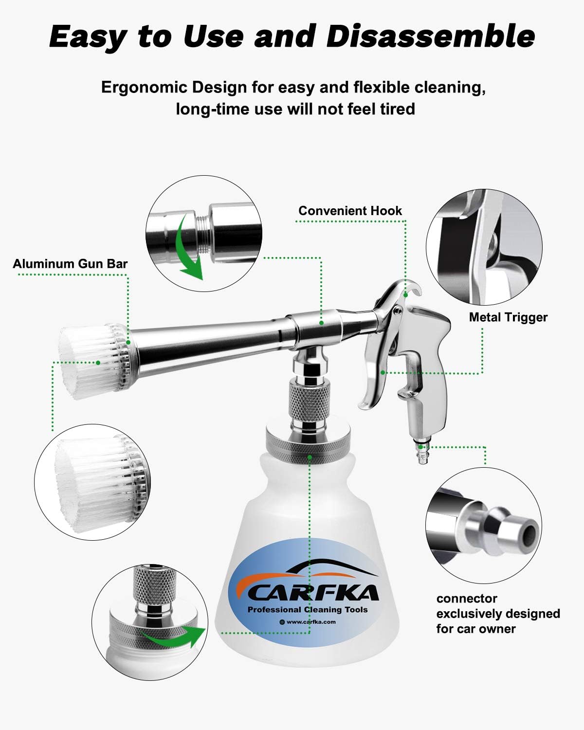 Carfka High Pressure Car Cleaning Gun, Upgraded Professional Car Interior Cleaner Detailing Wash Gun with 1L Bottle, Wash Spray Bottle Nozzle with Metal Spinner (US Edition): Automotive