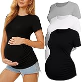 MIRAZEN 3 Pack Womens Maternity Shirts - Crew Neck Maternity Top Short Sleeve Pregnancy Tee Shirts