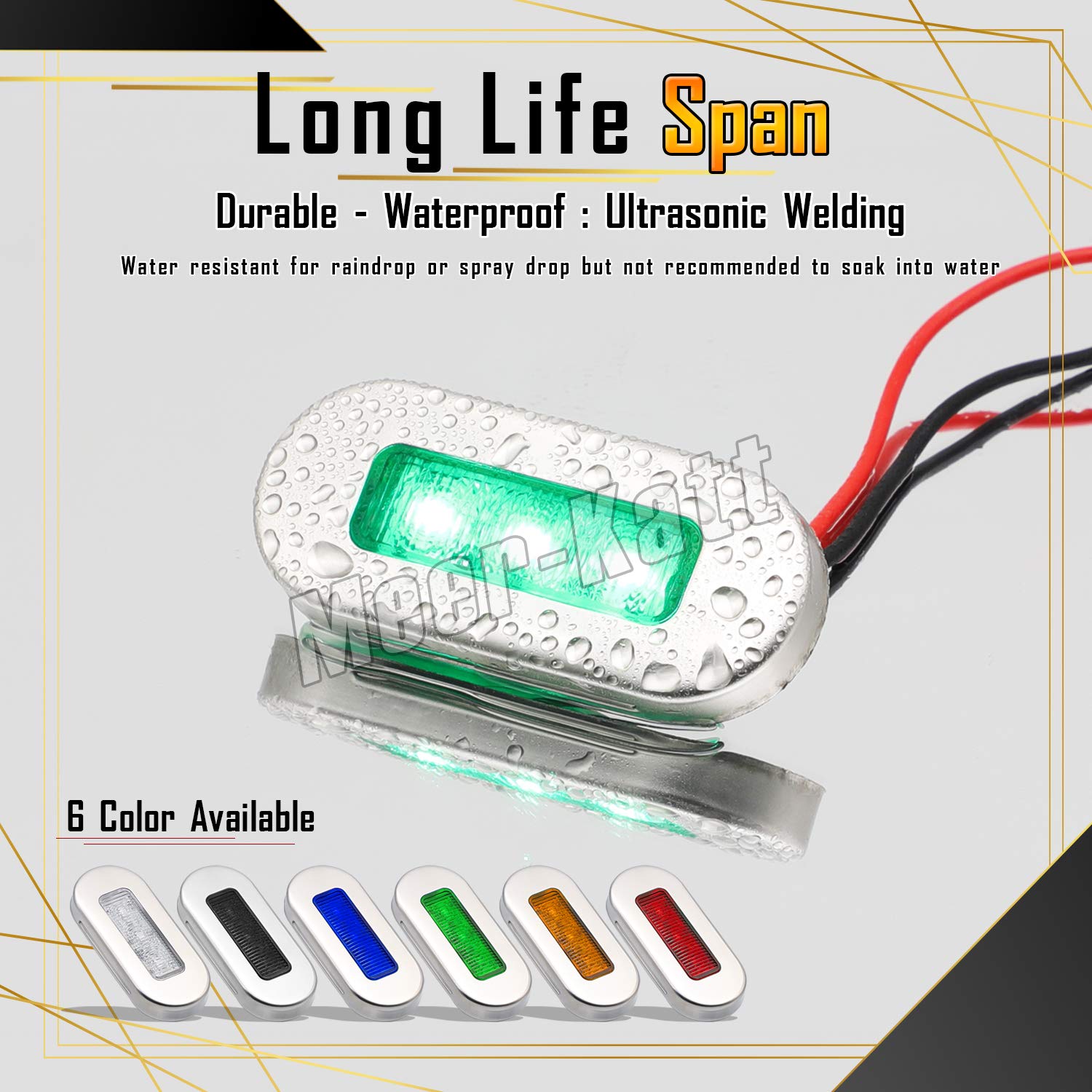 Meerkatt (Pack of 10) 3 Inch Oblong Amber LED Marine Courtesy Light Sealed Flush Mount Clearance Lamp for Yacht Stair Deck Garden Boat RV Cabin Truck Waterproof 12V DC with Chrome Stainless Bezel UV12