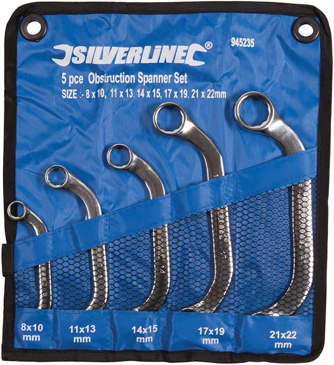 Silverline 945235 Obstruction Spanner Set 5pce 8 - 22 mm, Multicoloured