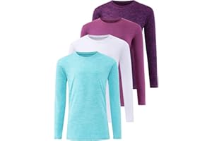 Ullnoy 4-Pack Girls Long Sleeve Shirts Dry Fit Breathable Athletic Crew Neck Tops for Kids Teens, Workout Training Activewea