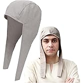 FURPHI Medieval Coif Cap Linen Hats with Ear Flaps Renaissance Bonnet Halloween Christmas Costume