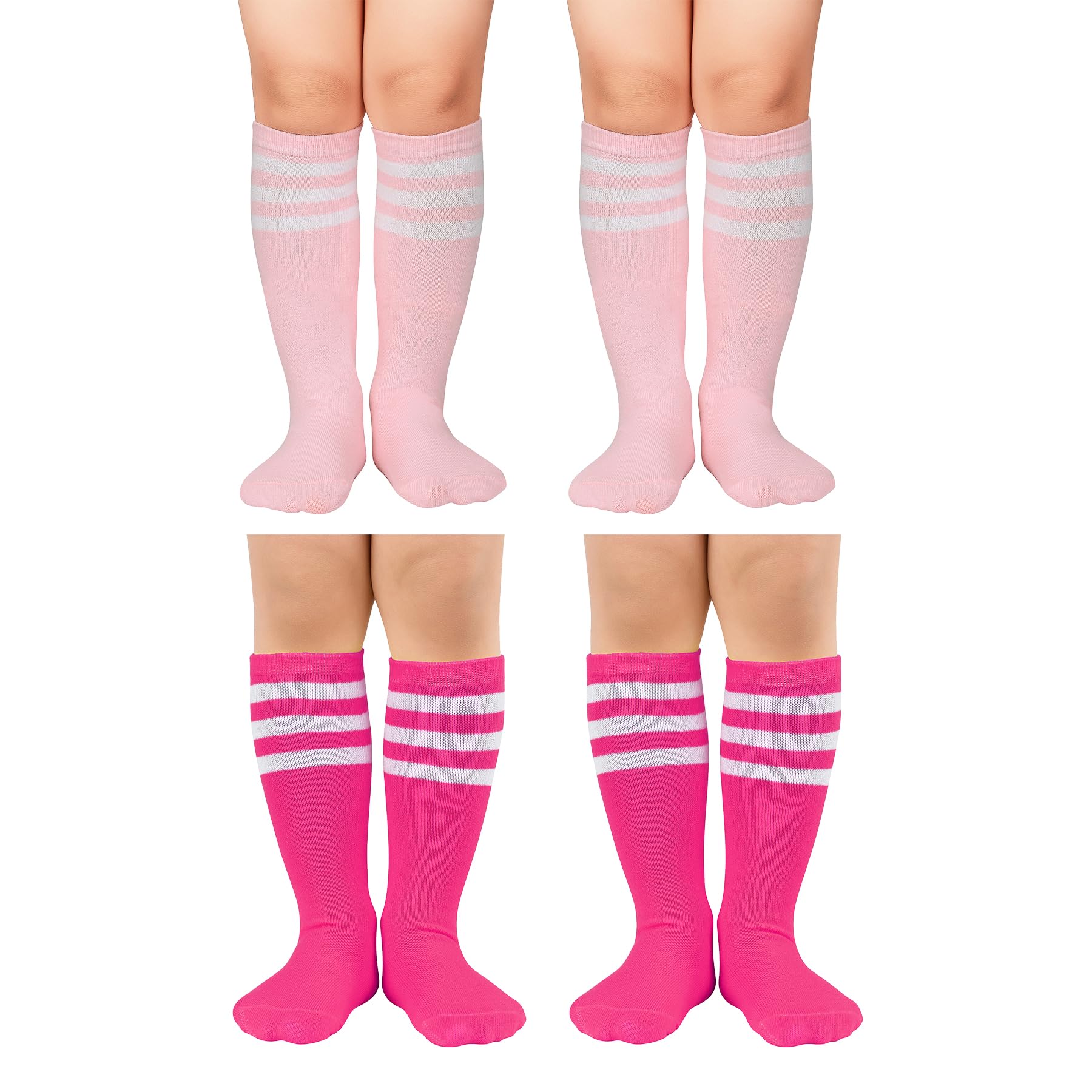 Zando 4 Pairs Pink Soccer Socks Kids Breathable