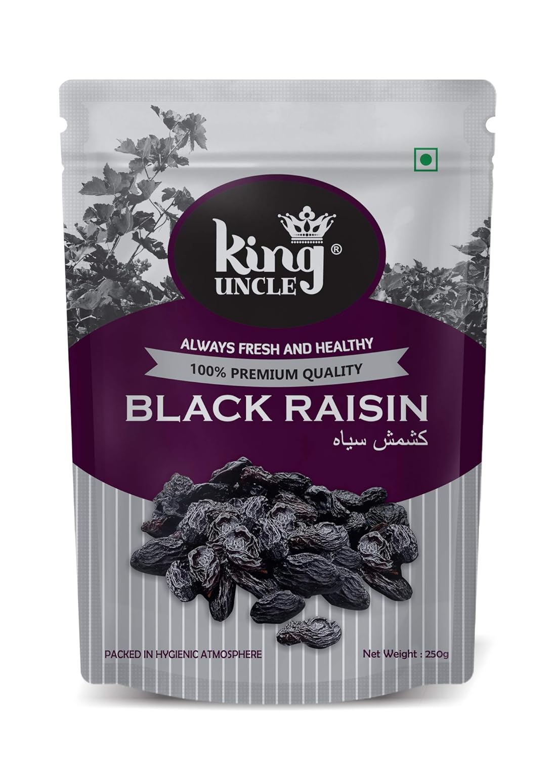 King Uncle Afghani Black Raisins with Seeds, 1 Kg (4 Packs of 250 Grams