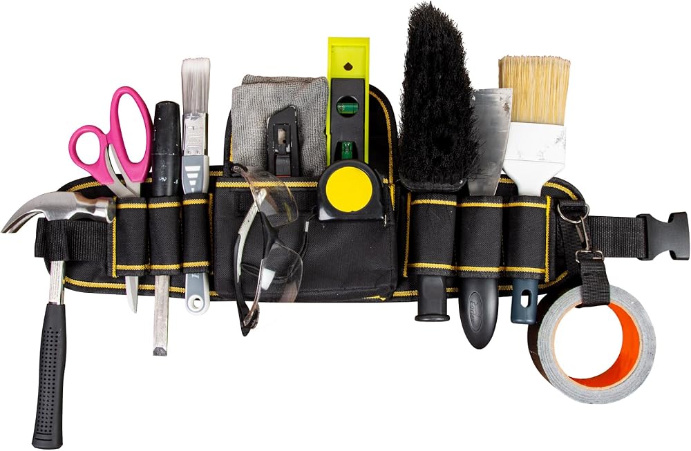 TUULKIT Heavy Duty Tool Belt Adjustable Multiple Pockets Hammer Loop 26-42 Inch