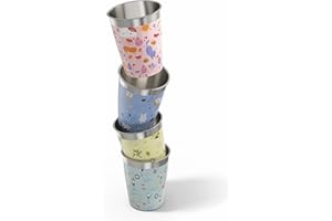 SIGG - Kids Cups Set 4pcs x 12 Oz - Stainless Steel - No Plastic - Dishwasher Safe - Swiss Design - with Lid (optional)