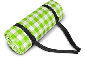 NAGAN 80 x 80 inches Picnic Blanket with Carry Strap, Ultrasonic Technique 3-Layer Beach Blanket,Outdoor Blanket, Waterproof Portable Durable for Camping, Hiking, Beach, Park (Green)