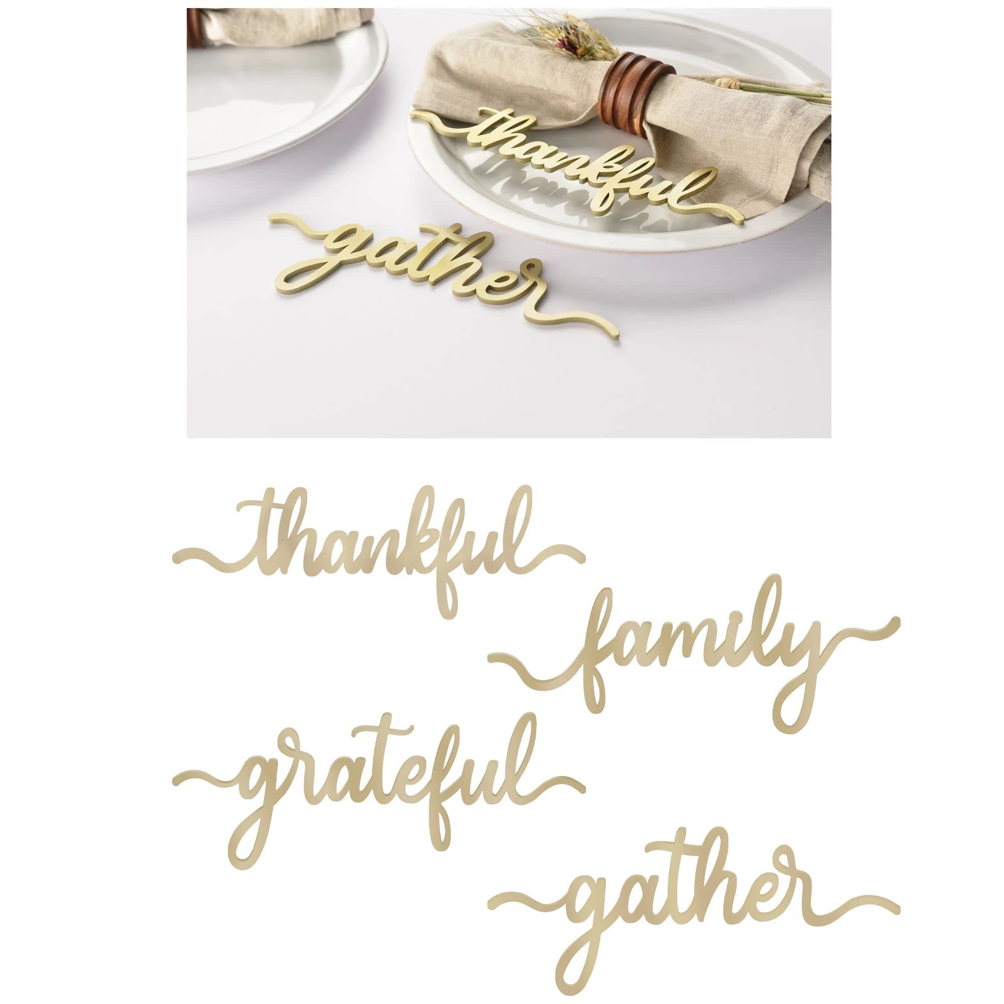 Thanksgiving Decorative Wood Sayings - 10cm x 23cm | Gold | 8 Pcs.