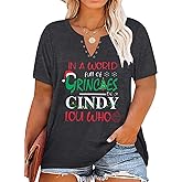 MNLYBABY Plus Size Christmas Shirt Women Merry Christmas Bleached T-Shirt Xmas Holiday Short Sleeve T-Shirt