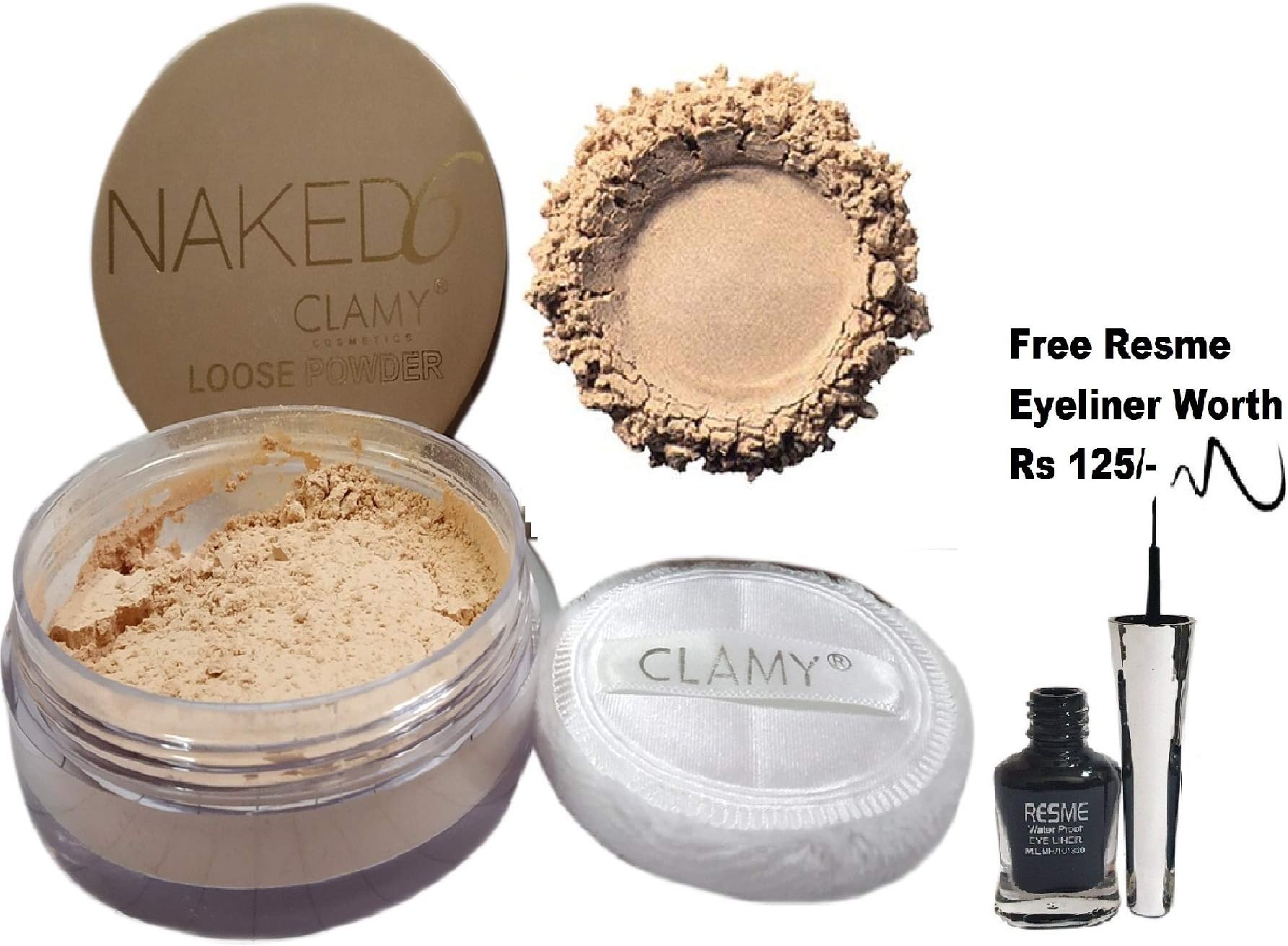 AYA Clamy Naked Finishing and Loose Powder 15 g; 1 Puff Included (with Resme Eyeliner)