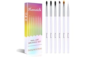 KEMEISI Nail Art Brush Set - 6Pcs Nail Design Tool Including Nail Liner Brush, Ombre Brush, Nail Gel Polish Painting Brush Drawing Pen for Home Use and Professional Nail Salon